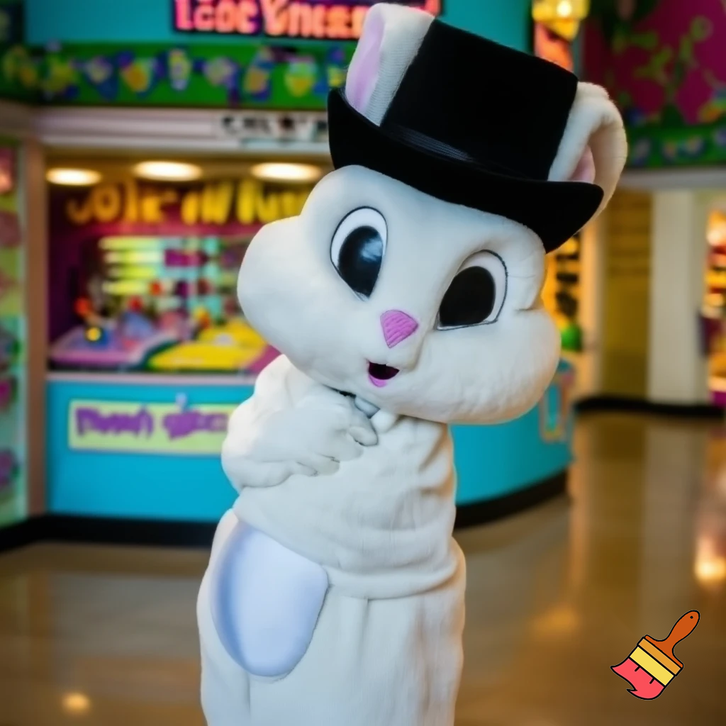 Easter bunny mascot top hat at the shopping centre mascot costume Darrell Lea magic room