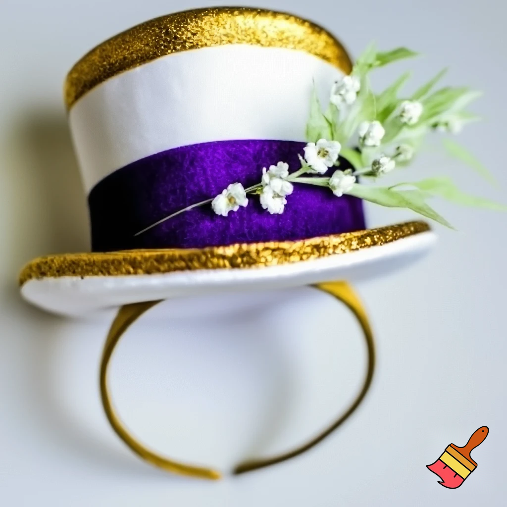 Easter bunny top hat headband, white and purple and gold top hat headband