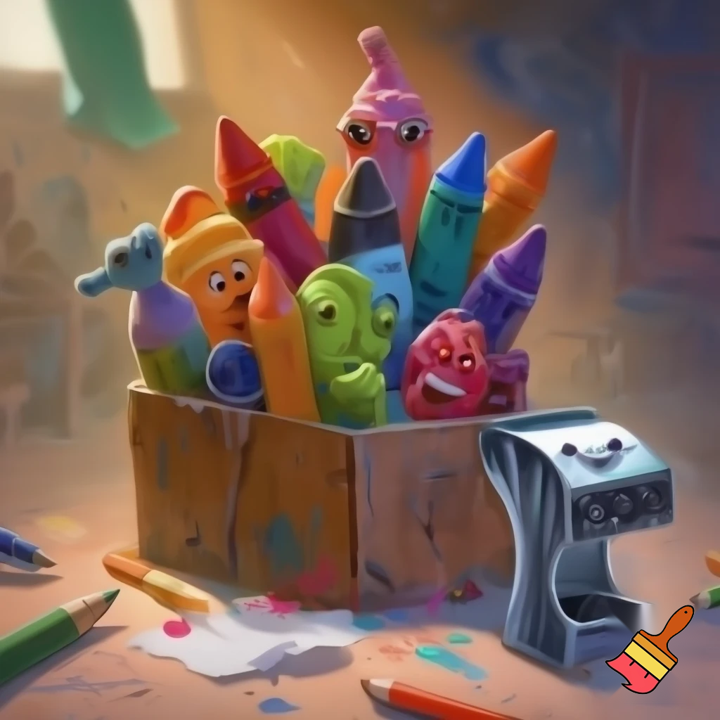 a giant box of crayons that are alive with a sharpener