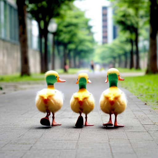 Today, pink duckling, blue duckling, green duckling are walking alone without mommy duck.