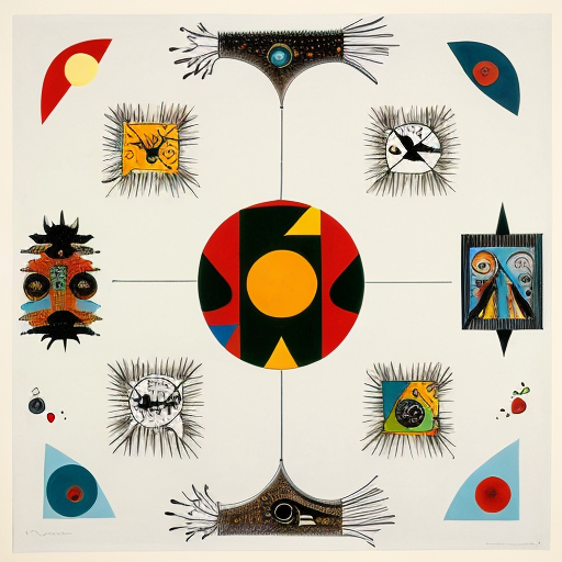 Fill a Circle with Miro and Max Ernst type elements 