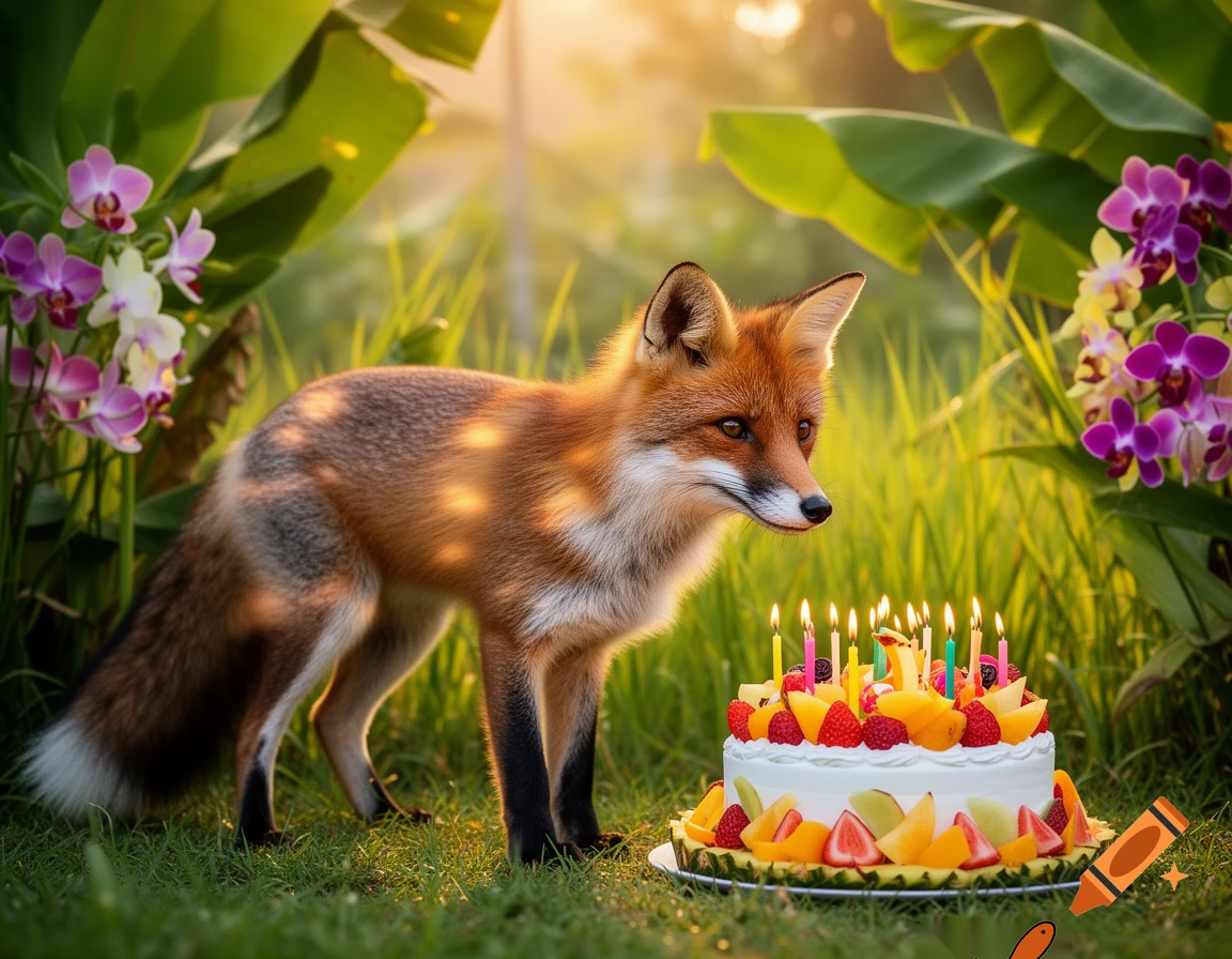 A fox with a birthday cake in Thailand 