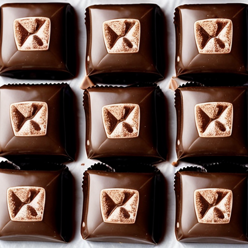 four boring looking square-shaped chocolate pieces off of a chocolate bar.