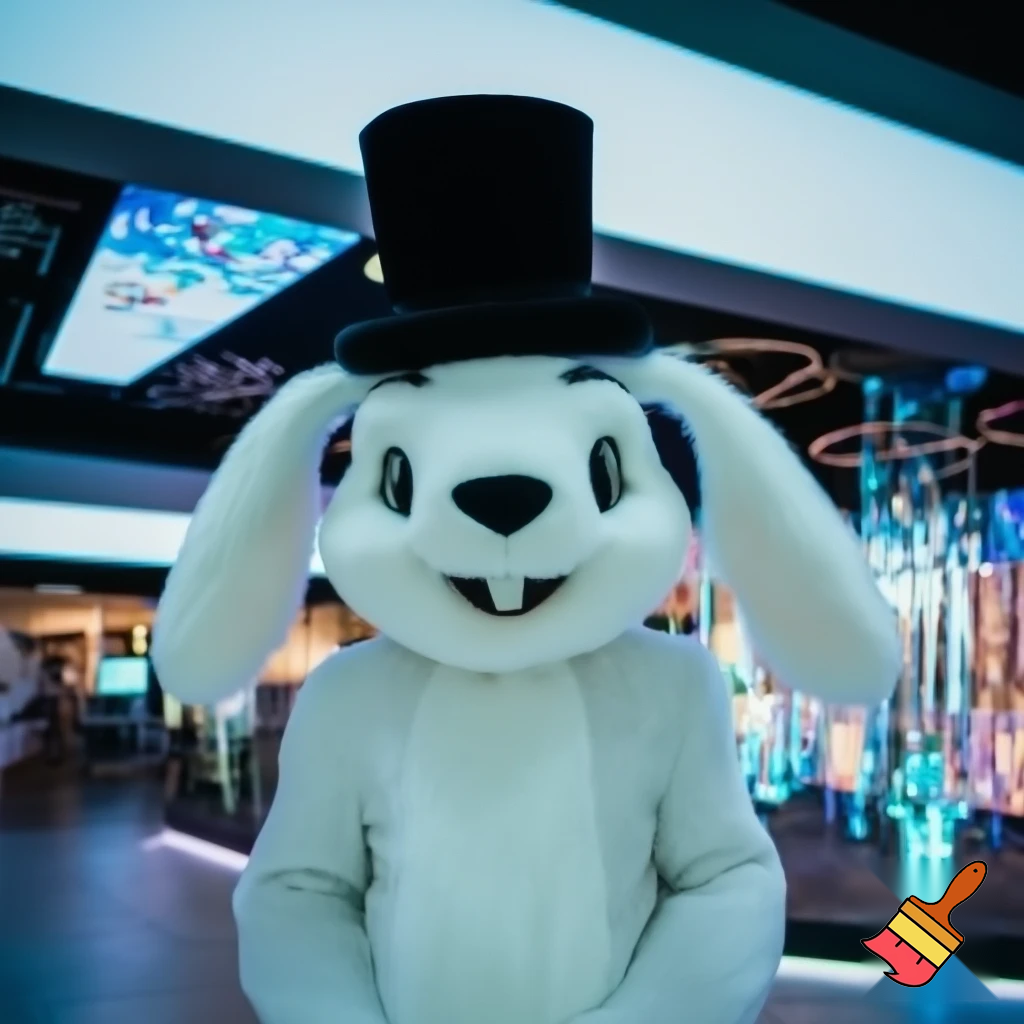 Easter bunny mascot top hat at the shopping centre mascot costume Darrell Lea magic room
