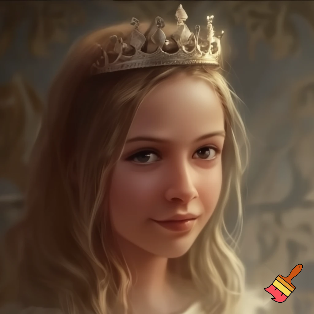 a 12 year old girl monarch with dirty ish blonde hair and a crown

