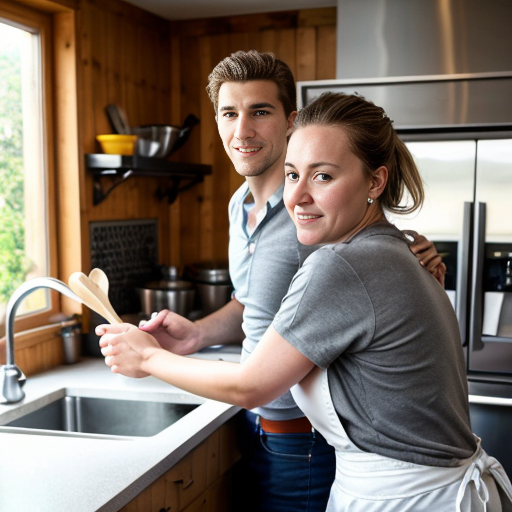 Goretzka and Vanessa at the kitchen 