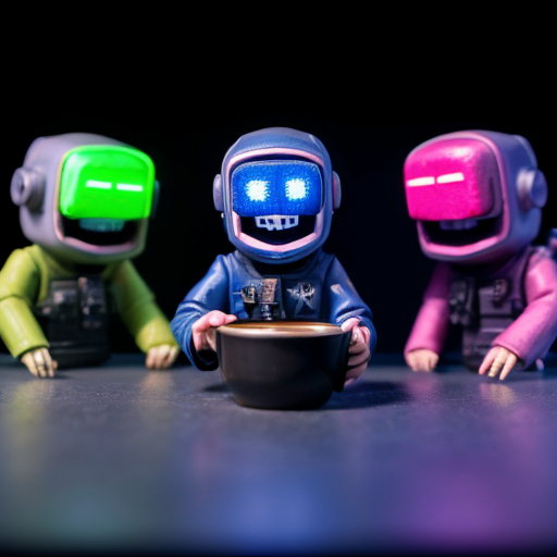 A funny 3D render of a miniature "Cyber Police" squad made of glowing blue holograms chasing a tiny hacker across a messy physical office desk. The hacker is tripping over a giant coffee mug while the tiny police officers use USB cables as lassos. Macro photography style, shallow depth of field, vibrant neon blues vs warm desk lighting, expressive "Oh no!" face on the hacker, highly detailed, whimsical.