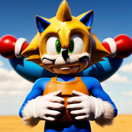 A kid with a yellow hair and he have sonic