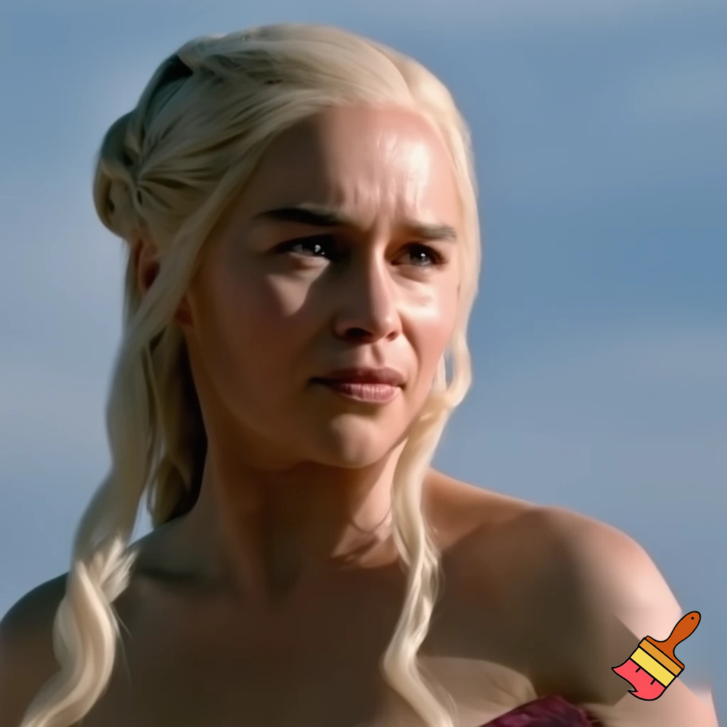 Daenerys Targaryen and Cersei Lannister fighting in the desert , Cersei Lannister is under Daenerys and losing. Both are naked and all sweaty 
