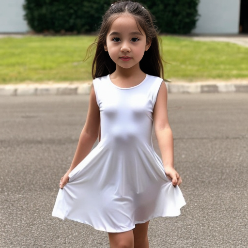 5岁女孩穿白色紧身衣，紧身衣布满大号镂空圈