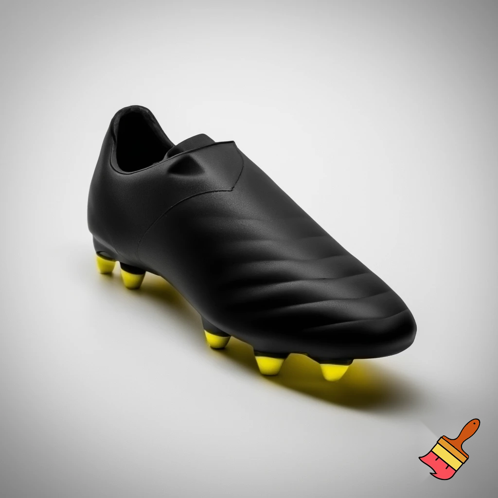 a plain black soccer boot with yellow studs
