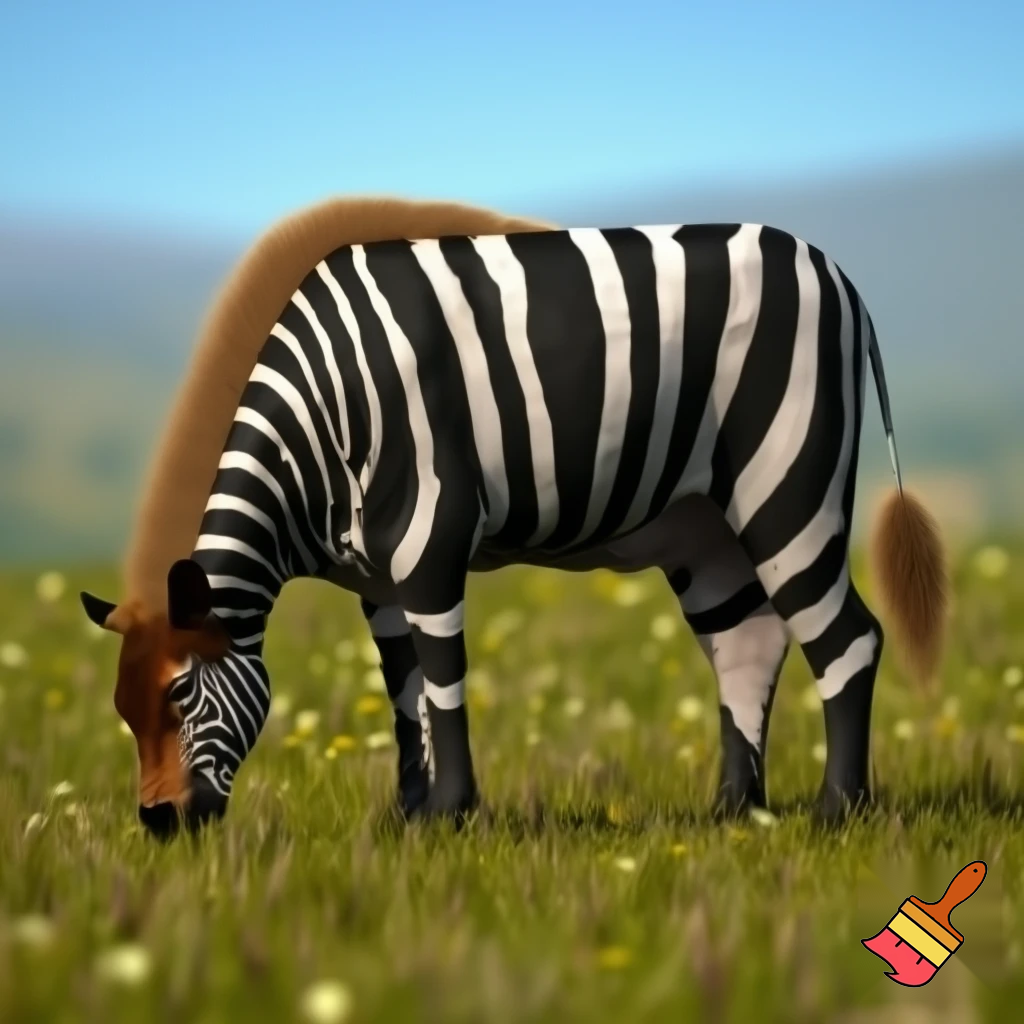 cow with zebra stripes and lion tail