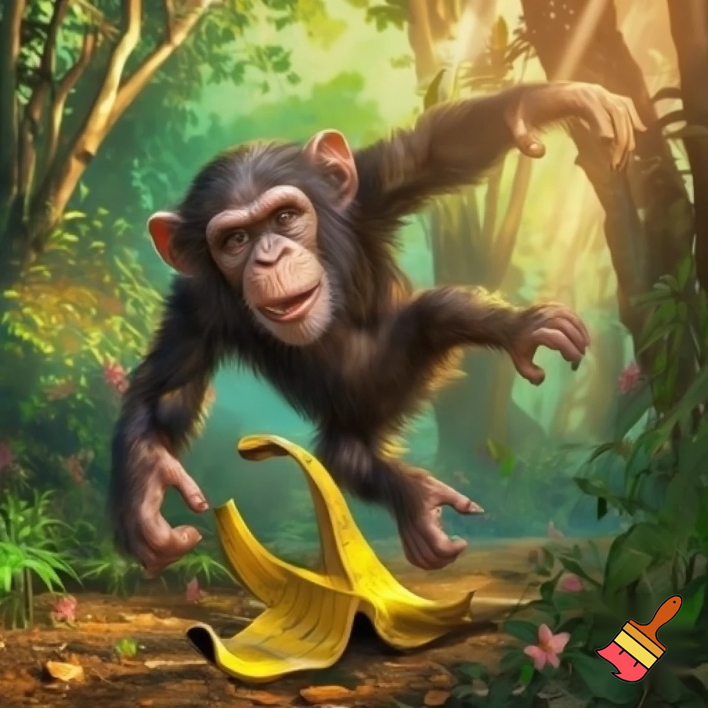 chimpanzee in a banana peel