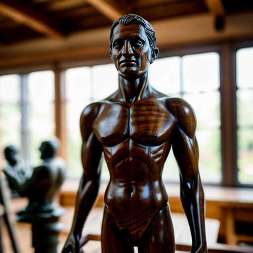 Hyper-realistic documentary style photograph of a teenage wood sculptor carving a life-size full-body wooden statue (9:16 scale) of [Black adam ], the statue is standing upright in a neutral pose, the statue is the same height as the sculptor or slightly taller, full body visible from head to feet, realistic human proportions, extremely detailed wood grain, visible chisel marks, carved clothing folds, the sculptor is standing close and working on the statue’s leg area using a hammer and chisel, outdoor rustic workshop, wooden logs and planks around, sawdust and wood shavings scattered everywhere, natural soft sunlight, cinematic bokeh, natural shadows, realistic earthy tones, Nikon DSLR photo, 85mm lens, f/1.8 depth of field, ultra sharp focus on the statue and the sculptor hands, 8K realism, professional documentary photography, no text, no watermark