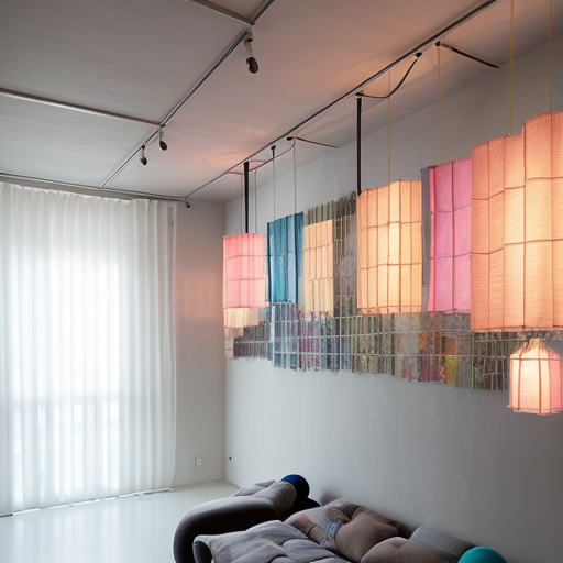 an interior space/installation using light colour fabric