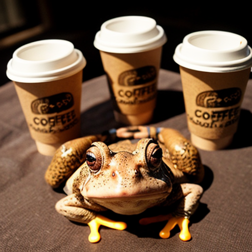 A hillarious, funny boho toad with its ammount of hippie colored coffee cups.