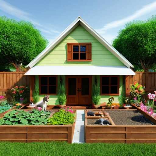 A house with pet animal garden 
