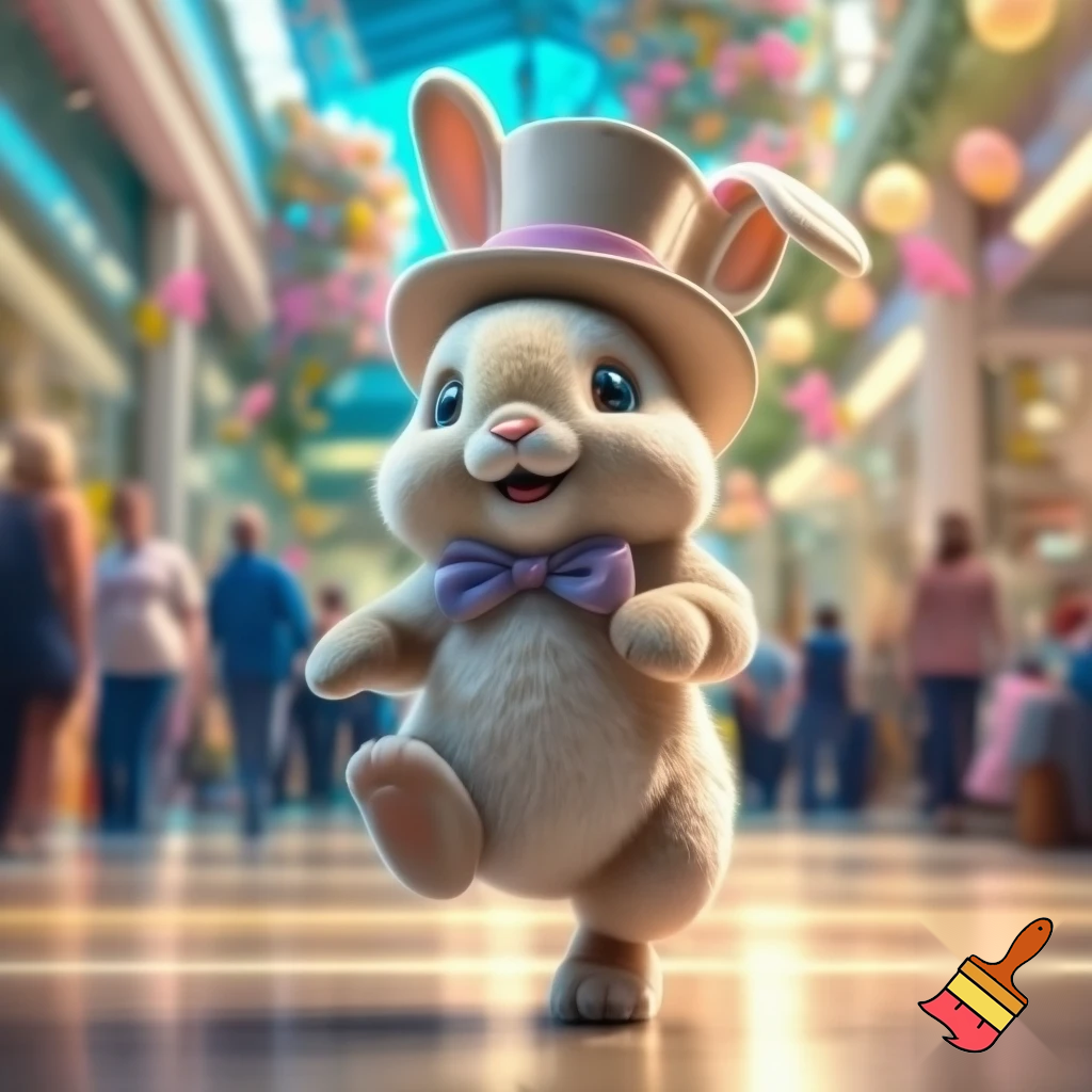 Easter bunny mascot costume top hat shopping Centre