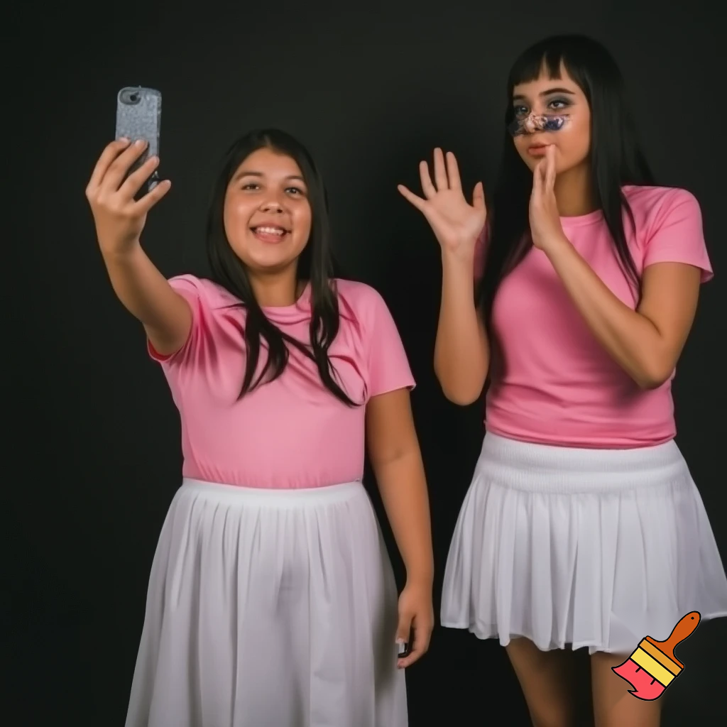 My nerdy Latina--sister in pink shirt and white skirt--lets me watch her on video chat. She sees my rock hard member and knows it is because of her.