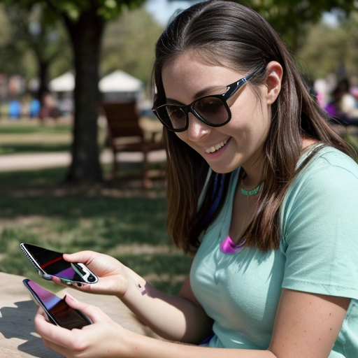 Goretzka play game on the apple iPhone and Vanessa play game on the apple iPhone at the park 
