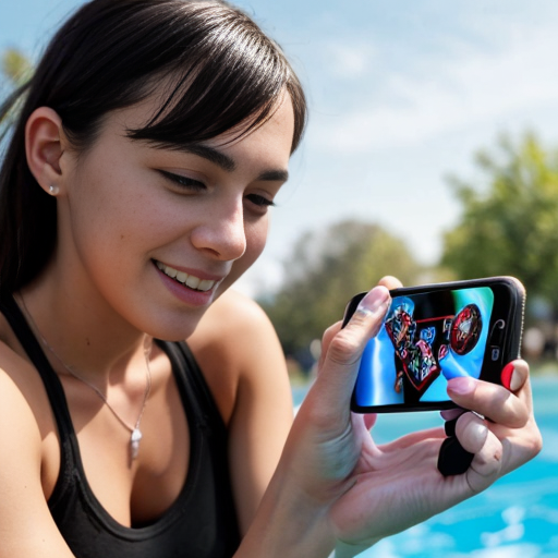 Goretzka play game on apple phone and Vanessa play game on apple phone at the park 