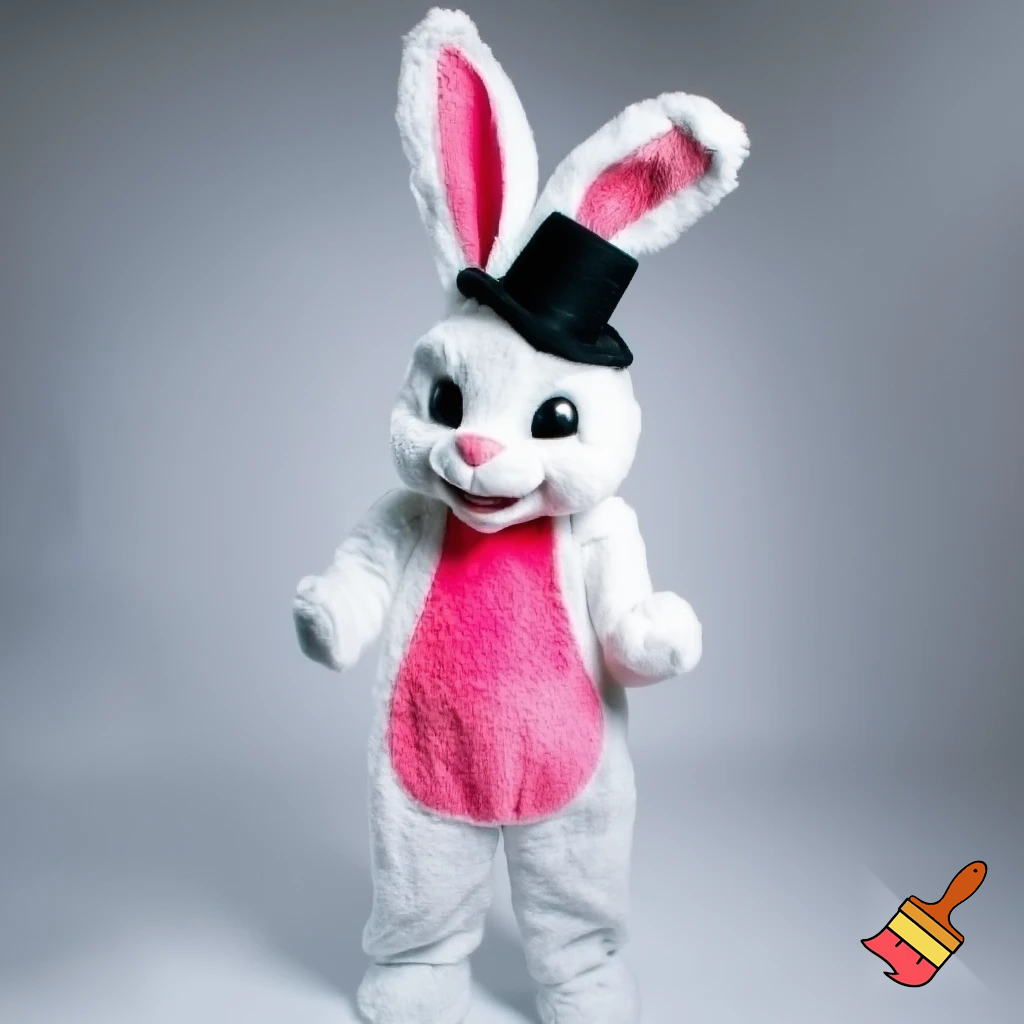  Mascot costume Easter bunny costume top hat pink and white