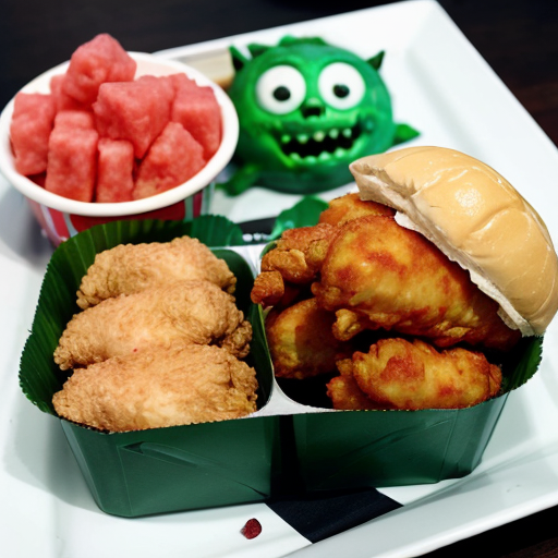 a monster wit kfc and watermelon
