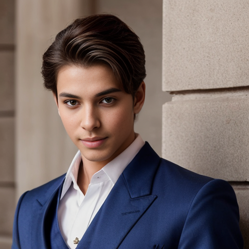 A sexy, handsome, cute, adorable, beautiful prince wearing blue, and has a smooth face, and has beautiful brown  hair 