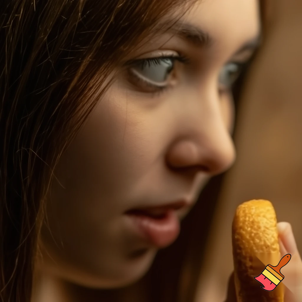 a woman is looking at the cookie more people want the cookie gold