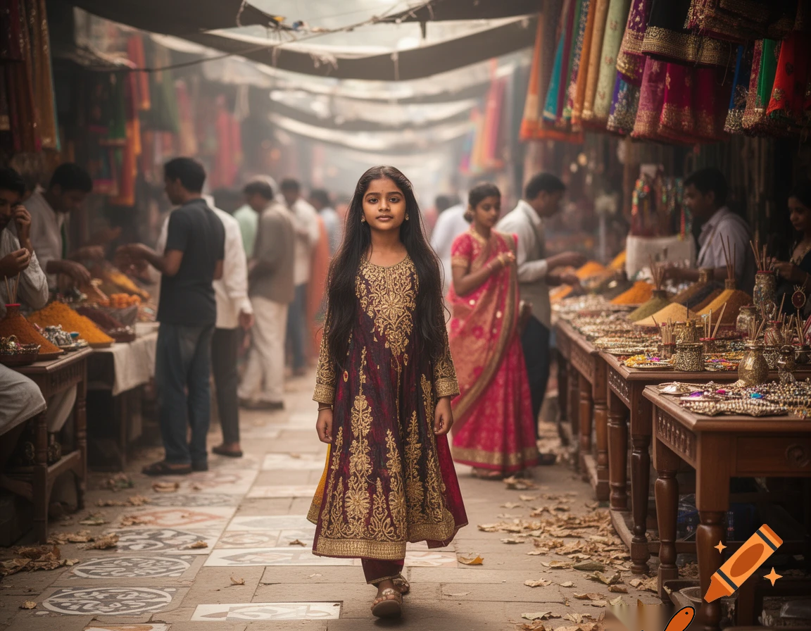 Indian girl walk in heavy 