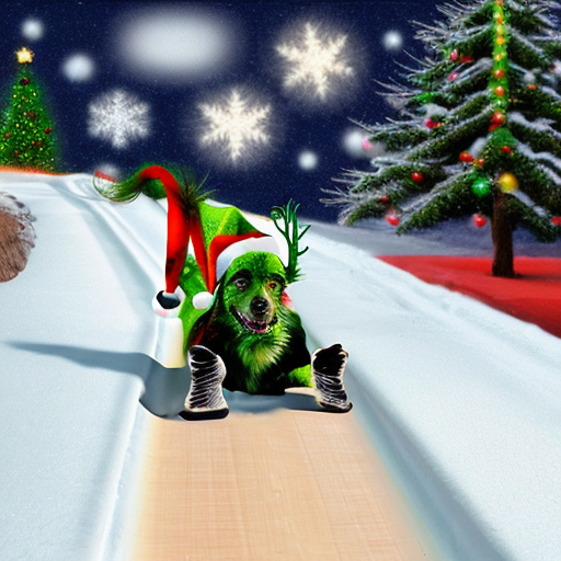 the christmas grinch with his dog Max sliding down from the top of the hill
