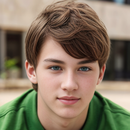A young man with green eyes and so cute and handsome and brown hair 
