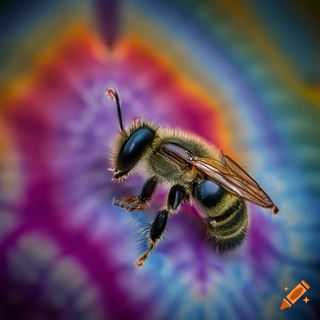 tie-dye bee, realistic photo macro 8k resolution