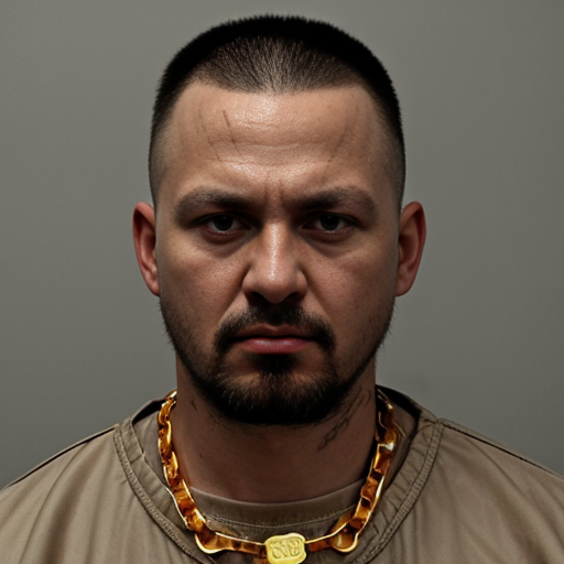  rat, evil, sinister, wearing prison outfit, mugshot style, gold chain
