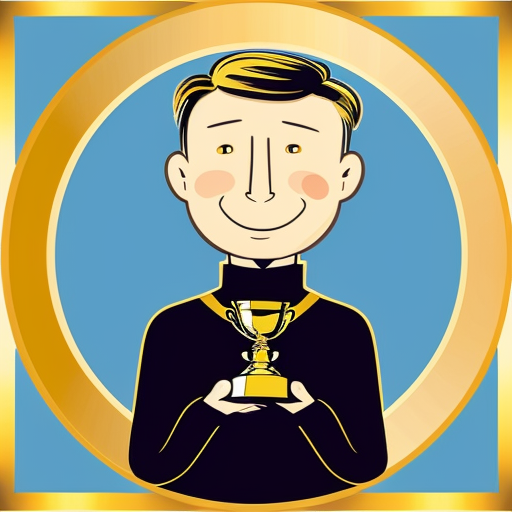 the emotion proud one person gold holding trophy cartoon style