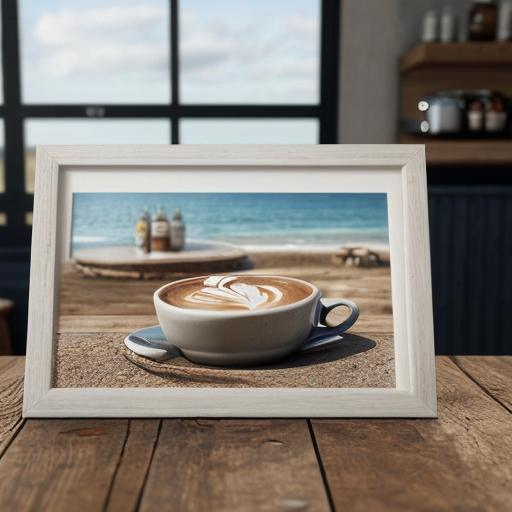 create me a piece of art for a cafe by the seaside