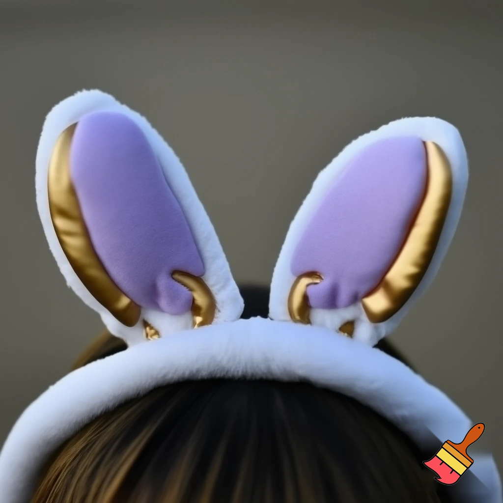 Easter bunny top head headband, purple and white and gold Cuphead headband