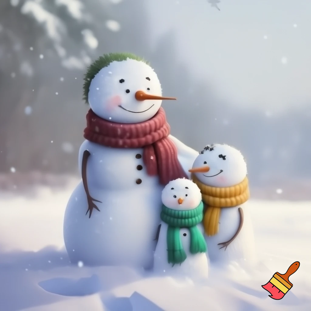 snowmen mum and two sons
