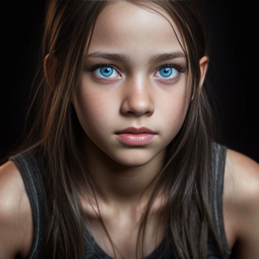 13 year old Canadian tomboy girl with long light black hair and amber eyes