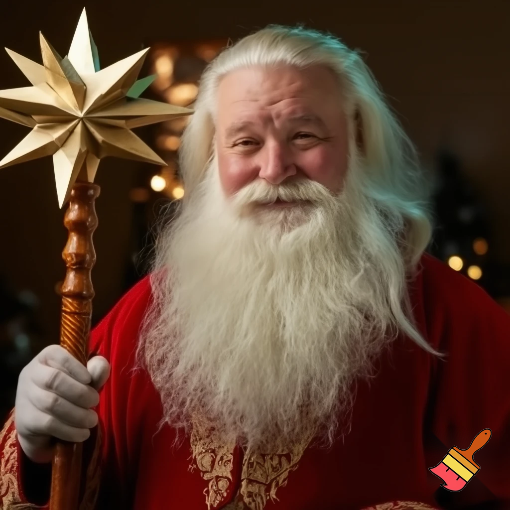 Santa Claus Russian walking stick Santa Claus holding the walking stick with a star real people