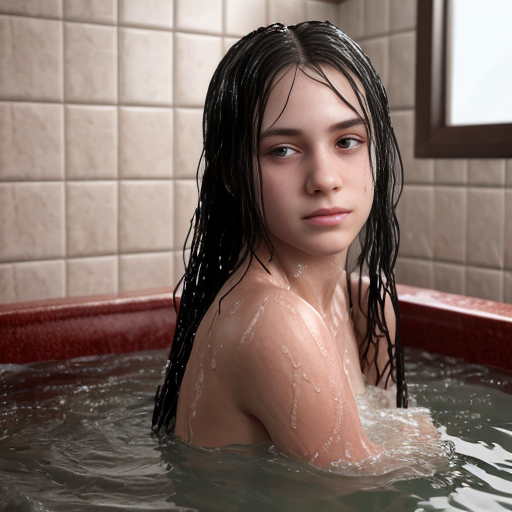girl teen winter, a showers in red water