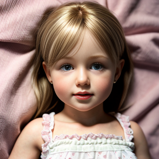 swedish blonde little girl at night dress, chubby, very beautiful, on the bedroom, close up