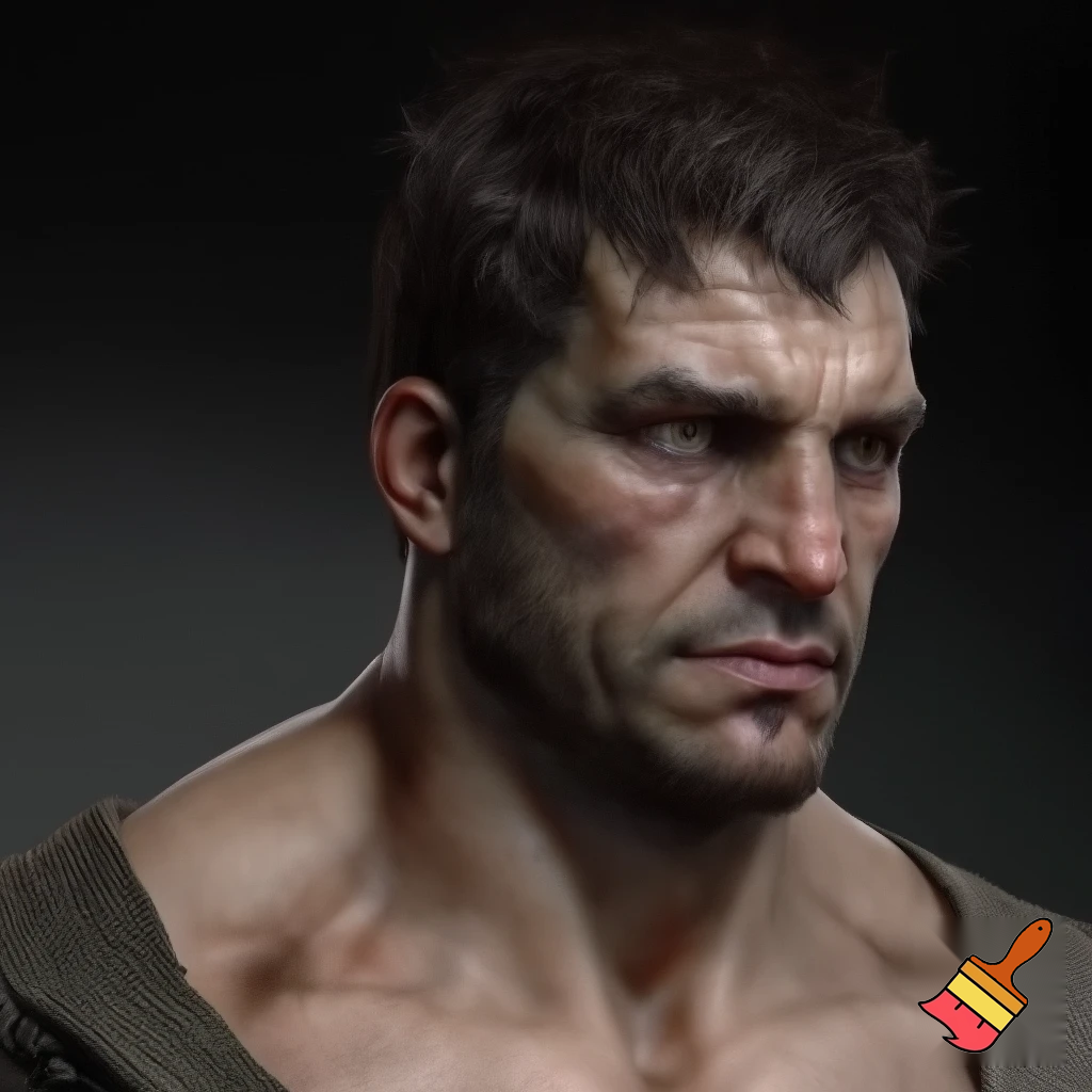 Age: 24 years old (at the beginning of the story) 

Appearance: 

Height/Build: Tall (about 190cm), athletic, powerful build bearing the marks of constant training and heavy armor. 

Hair: Dark brown, almost black, cropped short, but with an unruly strand falling over the forehead. There are the first, barely noticeable gray threads on the temples. 

Eyes: Dark brown, almost black. His gaze is heavy, piercing, accustomed to assessing the threat. In rare moments of peace, you can see fatigue and a shadow of the old warmth in them. 

Face: Sculpted, sharp features. A straight nose, a strong chin, thin lips that rarely stretch into a smile. His face is riddled with scars: the most noticeable one is on his jaw. 

Distinctive features: The habit of clenching his jaw in moments of tension; a scar on his jaw; a steely bearing that betrays a military man even without armor.