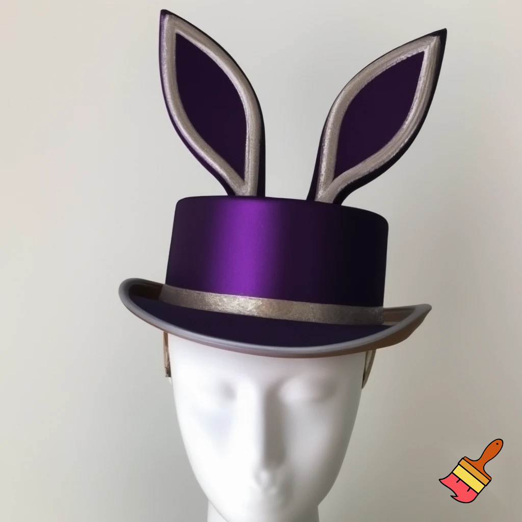 Easter bunny top hat headband, purple and white gold and silver top hat black purple dark purple special hat in delicate purple white, purple and white gold golden silver patterns Easter top hat
