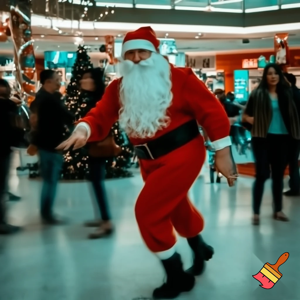 Santa Claus dancing shopping Centre walking Australian