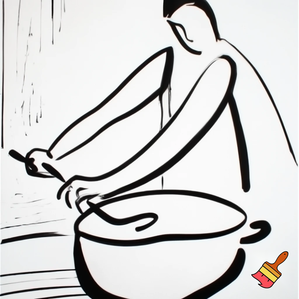 Black line drawing of someone stirring 