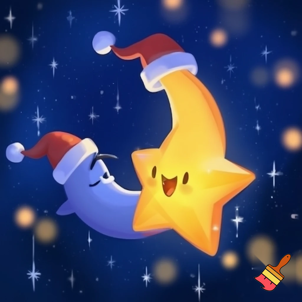 Star and moon christmas cartoon