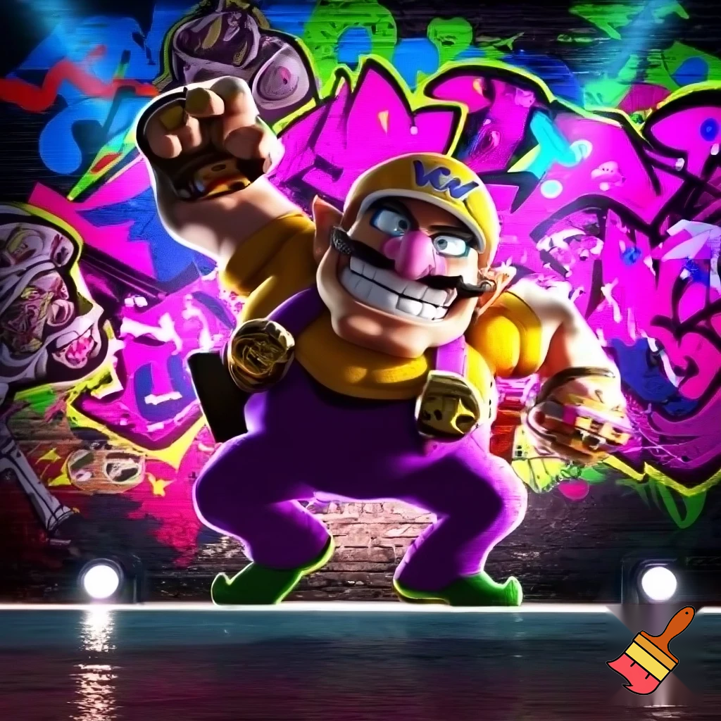 Wario rapper dancing I front of grafit