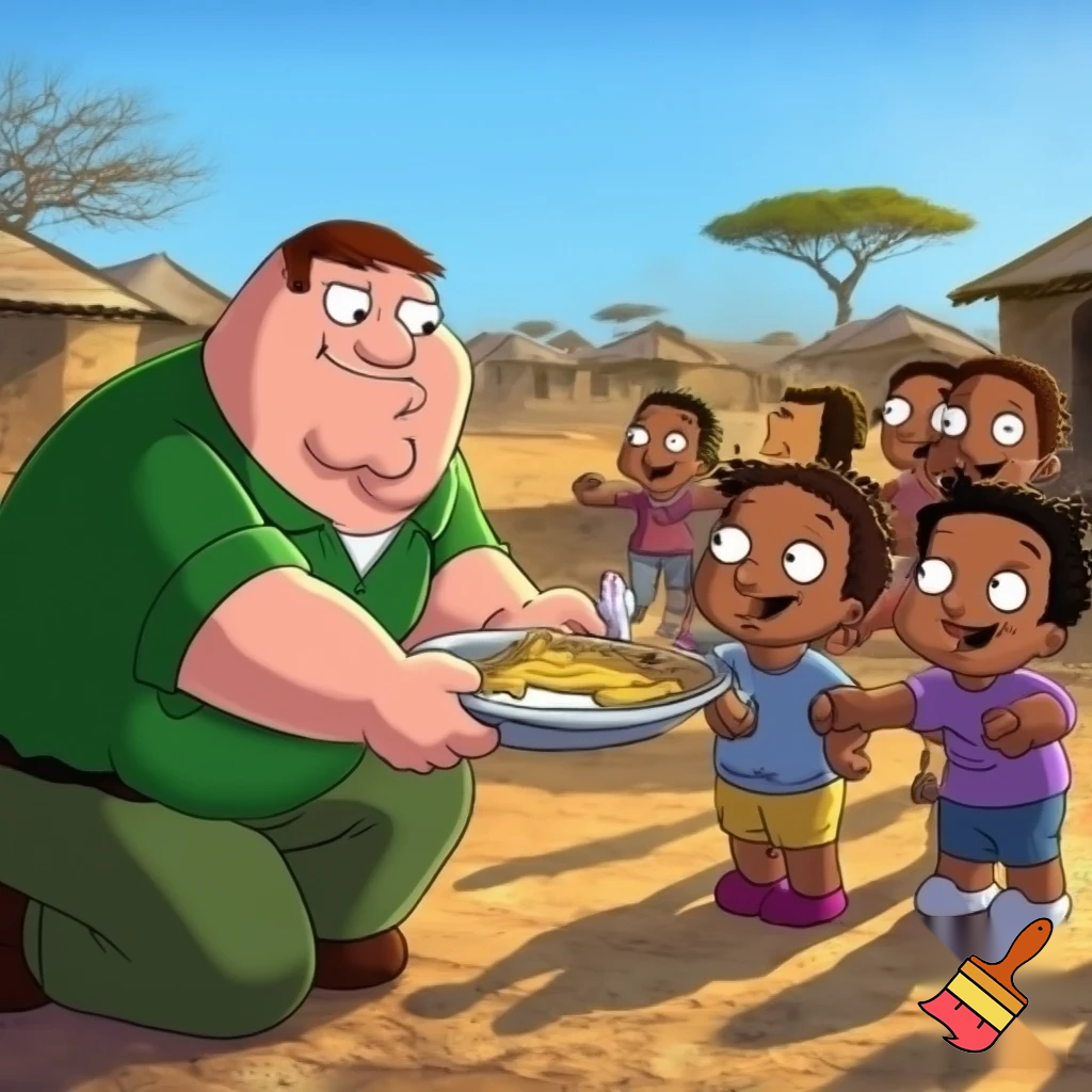 make peter griffin give away food in africa to kids