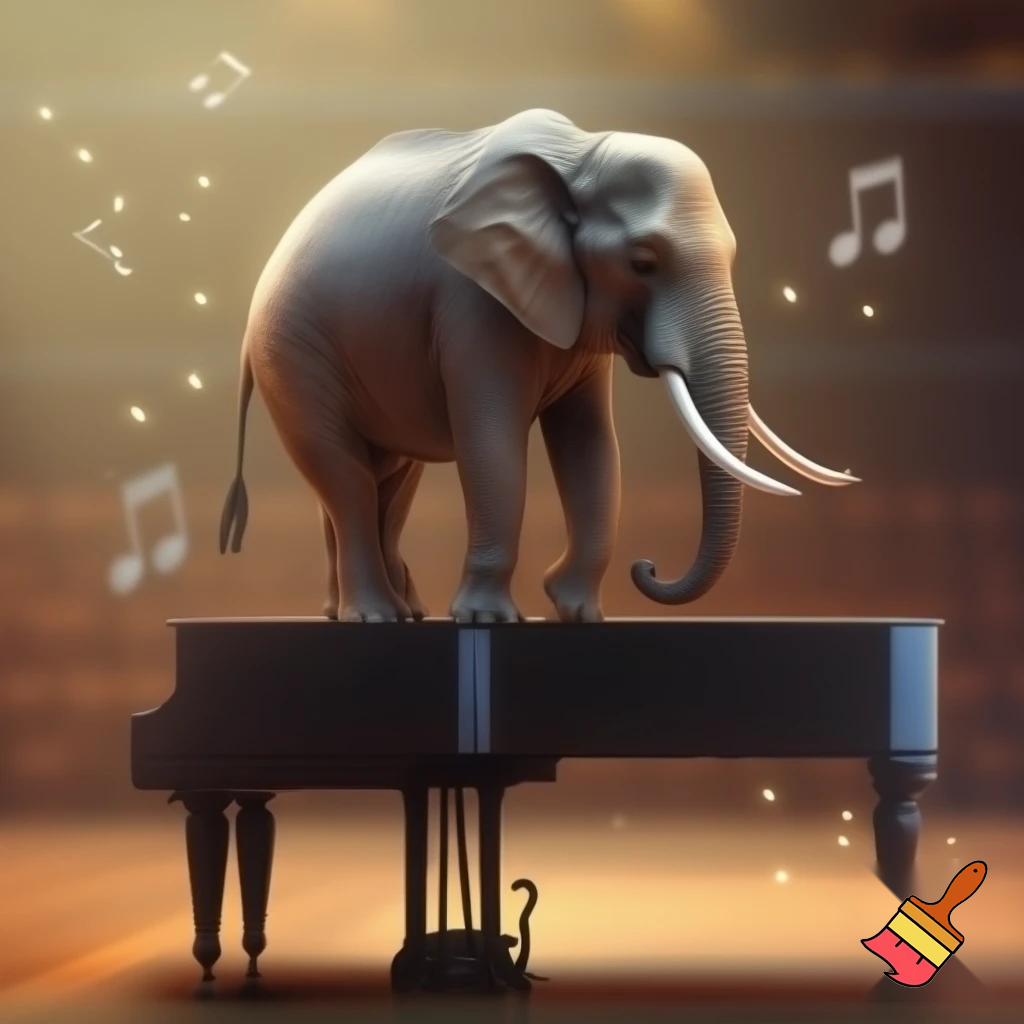imagen de un elefante sobre un piano
